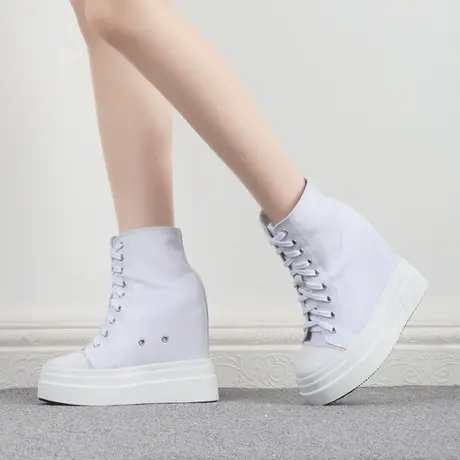 高帕妃内增高帆布鞋12cm运动休闲小白鞋女厚底松糕坡跟高帮老爹鞋商品大图