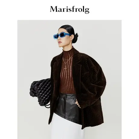 【灯芯绒西装】玛丝菲尔冬季新款棕色复古宽松灯芯绒西装商品大图