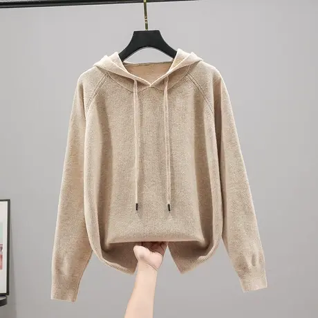 22037新款韩版宽松连帽针织衫套头毛衣女长袖纯色长袖上衣内搭商品大图