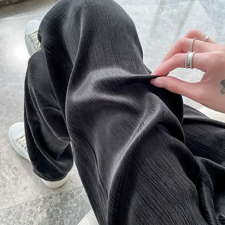 黑色醋酸阔腿裤女夏季薄款冰丝凉凉休闲裤子高腰垂感铜氨丝直筒裤商品大图