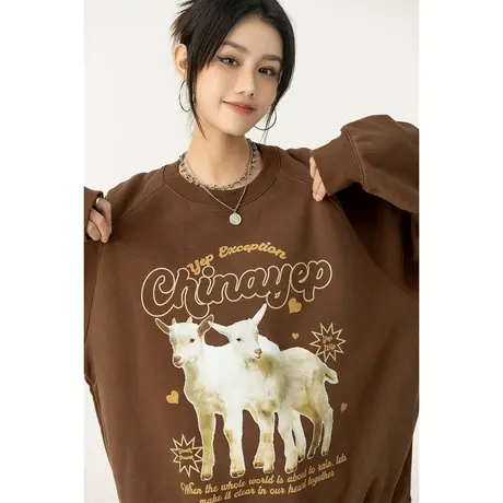 YEP卫衣女春秋2023新款ins宽松美式复古韩系套头圆领长袖无帽上衣商品大图