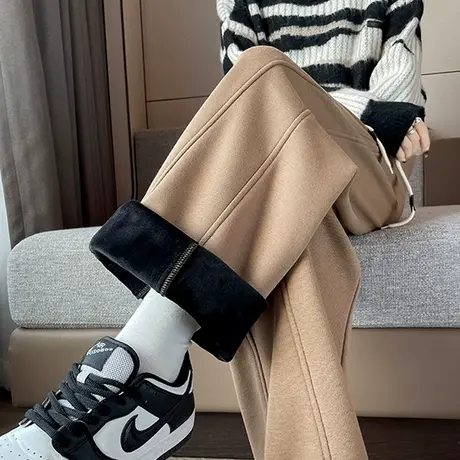 加绒加厚香蕉阔腿裤女秋冬季高腰垂感小个子宽松休闲直筒运动卫裤图片