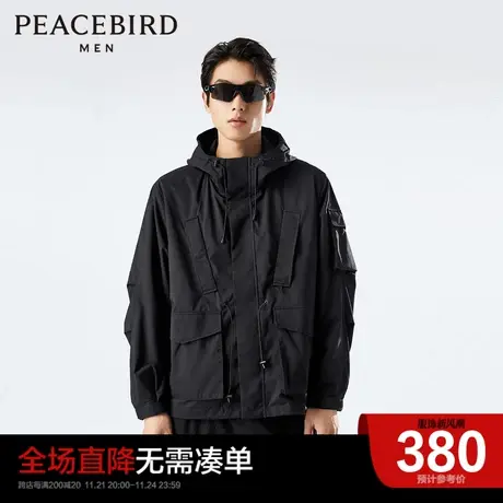 太平鸟男装奥莱春季机能工装口袋夹克男潮流连帽外套山系夹克外套图片