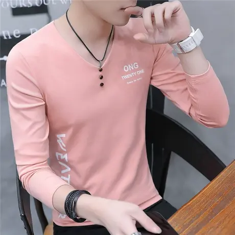 男士t恤V领长袖薄款内搭打底衫秋衣潮流男装春装卫衣春秋季上衣服商品大图