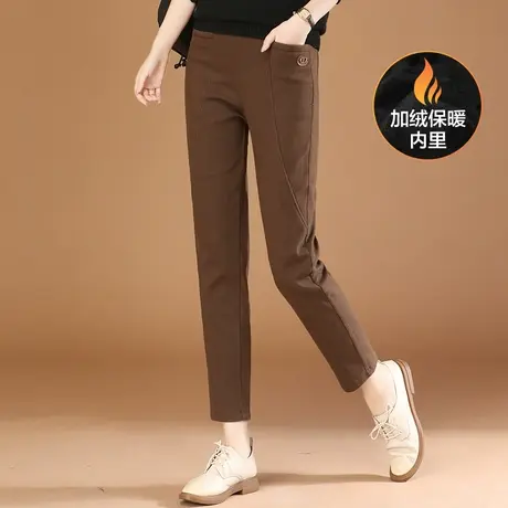 韩潮袭人松紧腰拼接加绒加厚休闲长裤女2023冬新款修身哈伦小脚裤图片