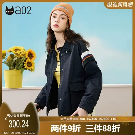 a02秋装新款工装夹克上衣宽松短外套女拼接百搭潮女式外套商品大图