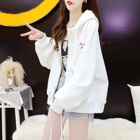 短款连帽卫衣开衫外套女2024新款春季宽松慵懒风休闲显瘦百搭上衣图片