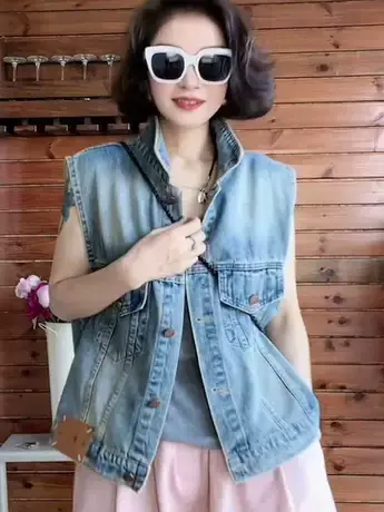 欧货牛仔马甲女复古港味夏季2023新款宽松百搭马夹叠穿小坎肩外套商品大图