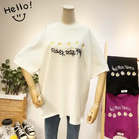 2020夏新款韩国东大门ins小雏菊刺绣短袖T恤欧货宽松休闲体恤大码图片