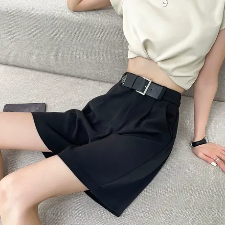 西装短裤女五分夏2024薄款高腰a字宽松遮肉显瘦百搭休闲阔腿中裤图片