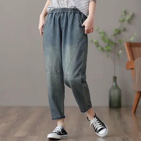 dza 高腰显瘦九分牛仔裤子女士2022夏季新款宽松阔腿裤复古直筒裤图片