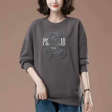 卫衣女秋季新款加肥加大码女装宽松中年妈妈休闲遮肚圆领套头上衣图片