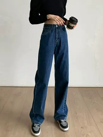 清仓捡漏高腰阔腿牛仔裤女春装2023年新款宽松小个子显高拖地裤图片