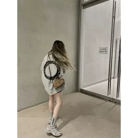 复古灰色薄款卫衣hiphop大码嘻哈外套秋ins潮牌美式街头风上衣女商品大图