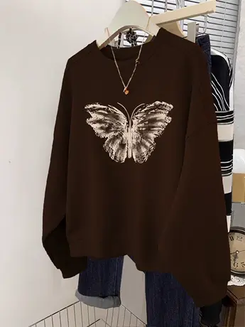 甜酷咖色卫衣女vintage大码加绒加厚高级感长袖ins潮牌美拉德上衣商品大图