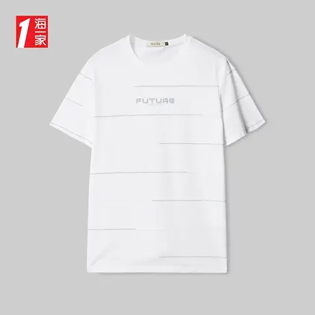 海一家简约条纹短T夏季字母印花舒适休闲短袖T恤男商品大图