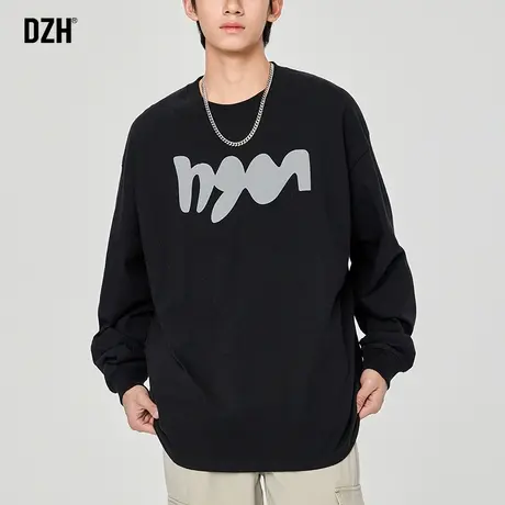 男士黑色长袖t恤男2023春秋纯棉长袖打底衫情侣印花宽松百搭衣服商品大图