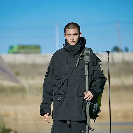 防风冲锋衣男2023秋美式机能登山服工装夹克户外潮牌宽松休闲外套商品大图