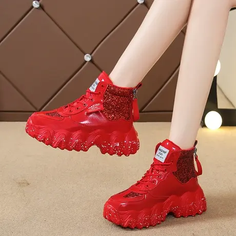 内增高厚底马丁靴高帮鞋短靴子鞋子女2024新款爆款松糕老爹鞋厚底商品大图