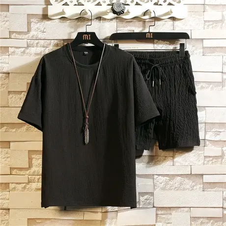 冰丝套装男士2022年新款夏季痞帅气休闲潮流薄款短袖男装搭配一套图片