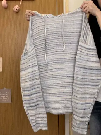 红续撞色条纹连帽针织毛衣女日系慵懒学院风百搭长袖2023秋冬新款图片