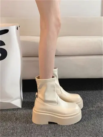2023年新款秋季靴子白色短靴女复古百搭小个子厚底时装洋气瘦瘦靴商品大图