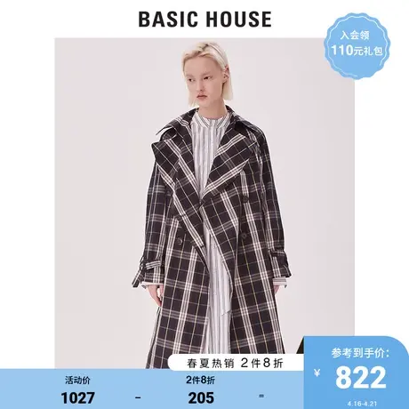 Basic House/百家好商场同款风衣大衣女格子秋装外套女HTCA121E图片