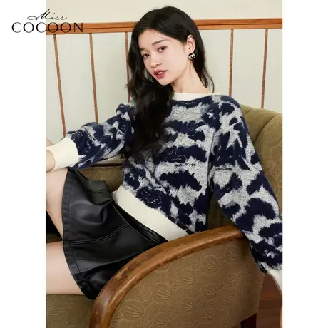 miss COCOON法式毛绒针织衫上衣女2023新款春季宽松百搭套头毛衣商品大图