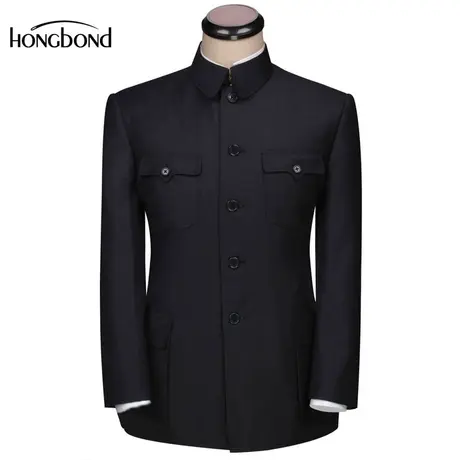 红邦创衣 中山装套装礼服正装男西服套装男士灰色羊毛系列中青年商品大图