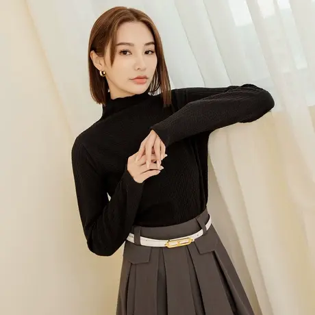 桔熊秋冬简约肌理感打底衫微弹力半高领上衣女胖妹妹大码AB19105图片