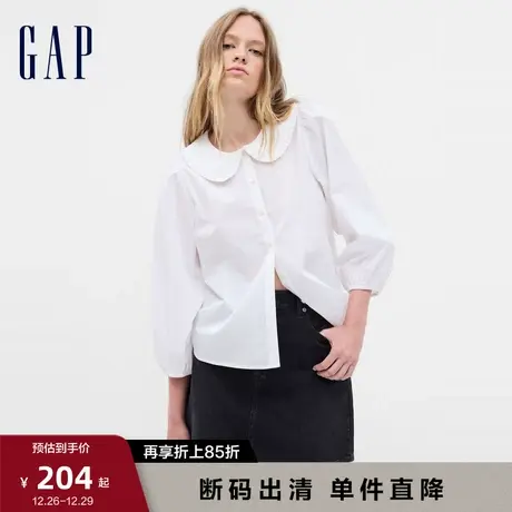 【断码优惠】Gap女装秋季荷叶边娃娃领衬衫修身休闲上衣742676图片