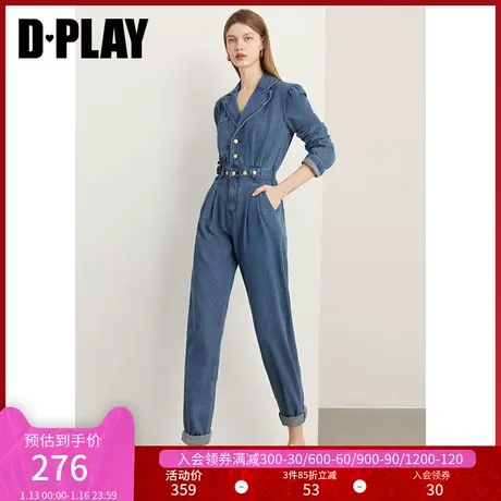 DPLAY秋装休闲工装风复古牛仔蓝设计感工装裤长袖牛仔连体裤商品大图
