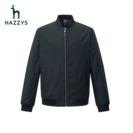 Hazzys哈吉斯春季新品男士外套韩版休闲棒球服男潮流纯色夹克上衣图片