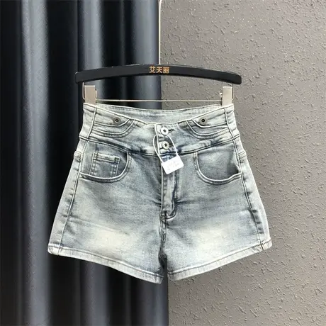 2024夏季新款浅蓝弹力包臀热裤女辣妹修身显瘦百搭a字牛仔阔腿裤图片