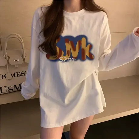 纯棉新款设计感打底衫女秋冬季内搭宽松长袖t恤中长款大码上衣服图片