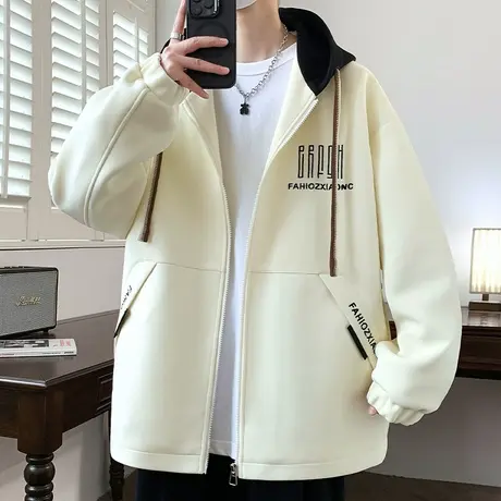 港风外套男春秋款连帽夹克男潮牌衣服男款青少年春季休闲宽松褂子商品大图