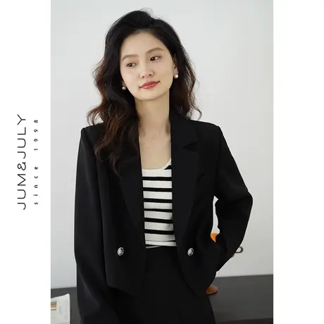 嘉茱莉2024早春新款小西装外套女小个子短款西服上衣设计感金属扣商品大图