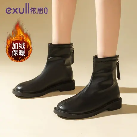 依思Q短靴女2023年新款冬季单靴软底加绒靴显脚小棉鞋时装靴子商品大图