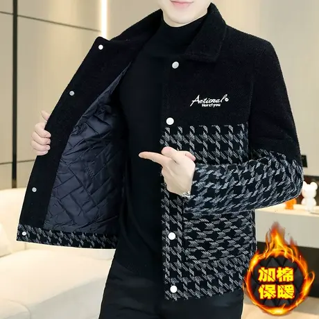 冬季金貂绒加厚外套男士2023新款加棉衣服冬装短款毛呢子夹克风衣商品大图