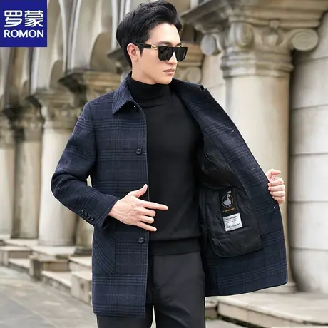 罗蒙双面羊毛大衣中长款时尚羽绒内胆毛呢大衣男士英伦风呢子外套图片