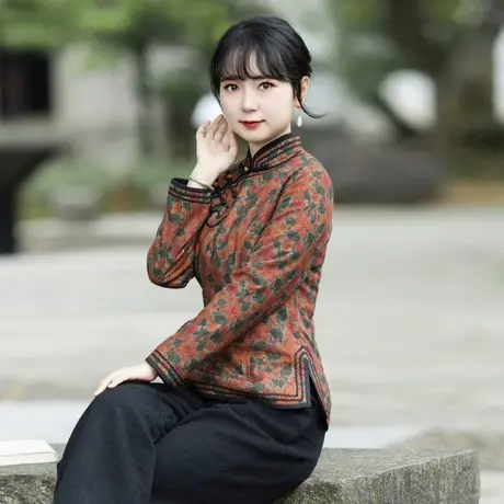 筠雅唐装上衣女国风改良加厚保暖旗袍棉袄冬季新款中式女装23J697商品大图