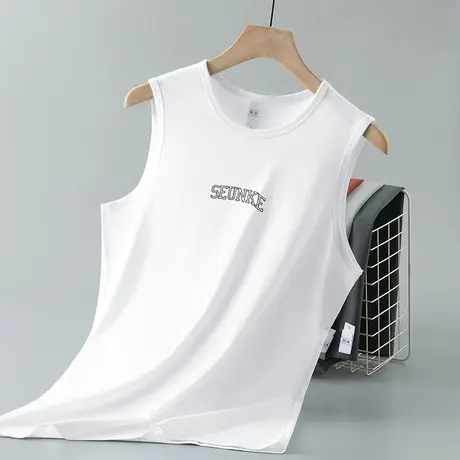 莫代尔白色背心男夏季冰丝凉感健身速干运动坎肩跨栏篮球无袖t恤图片