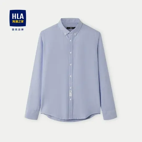 HLA/海澜之家牛津纺长袖休闲衬衫23秋季新款纯棉纯色制扣领衬衣男商品大图
