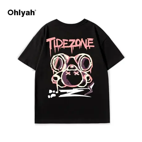 Ohlyah2023年夏新款小熊印花Oversize卡通纯棉宽松短袖T恤女ins潮图片