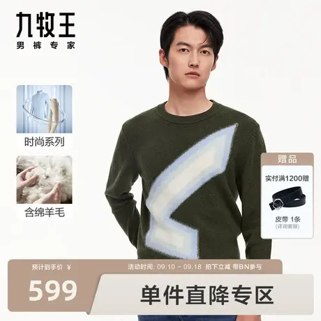 [含绵羊毛]九牧王羊毛混纺毛衫23秋冬新图案时尚风格男士毛衣BN图片