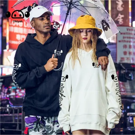 国潮牌ins春秋款纯色基础简约英文纯棉宽松男女情侣连帽卫衣帽衫商品大图