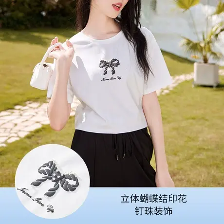 【惊喜直降】香影白色短袖t恤女纯棉2023秋季新款休闲宽松圆领图片