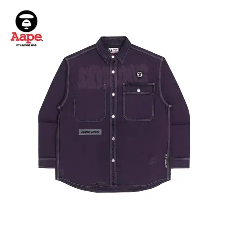 Aape旗舰店男装秋冬字母涂鸦印花宽松版休闲潮流牛仔衬衫8427XXJ商品大图