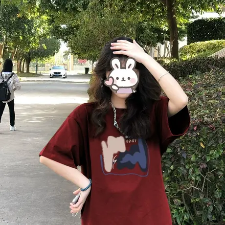 酒红重磅纯棉短袖t恤女夏季港味chic复古高街美式半袖上衣小个子商品大图