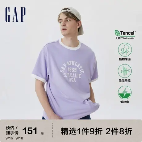 Gap男女装夏季2023款LOGO天丝运动吸湿短袖T恤669645潮流休闲上衣商品大图